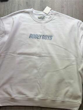 Bogey boys White Crewneck Sweatshirt with Navy Logo Patch